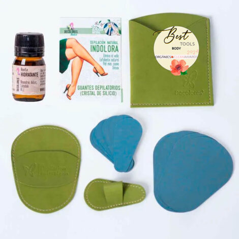 Kit aceite hidratante, guante depilación verde y recambios