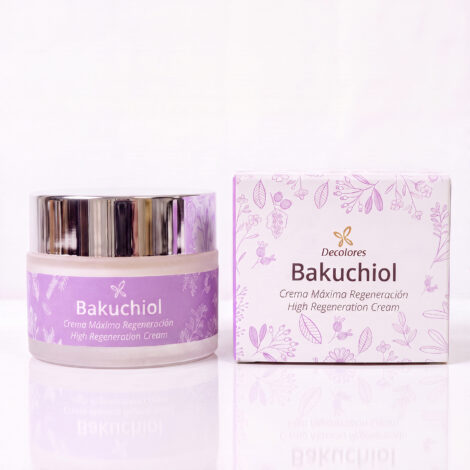 Crema facial natural con bakuchiol regeneradora de Decolores Natur para mejorar la firmeza, luminosidad y elasticidad de la piel.